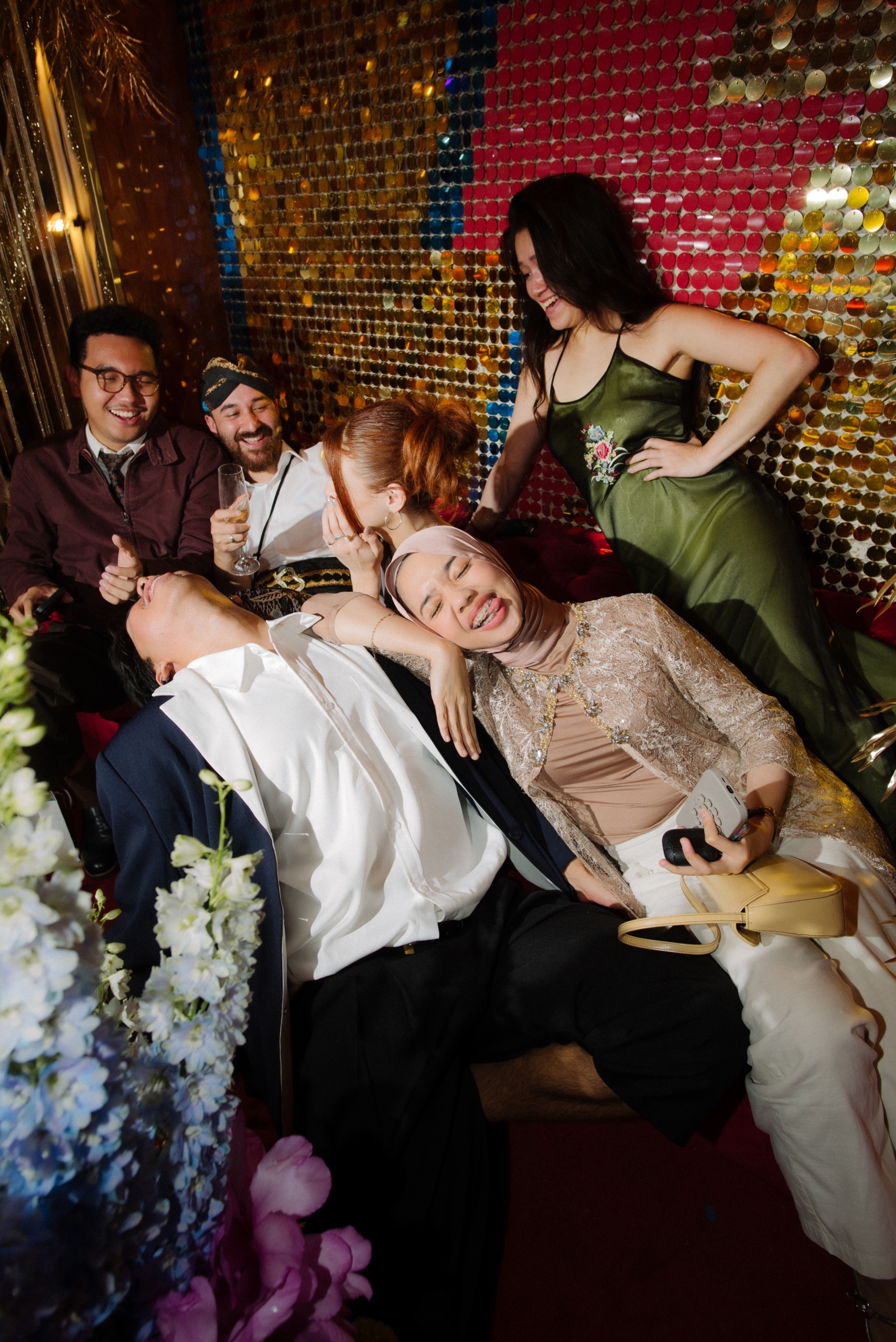 wedding guests dancing at the wedding reception