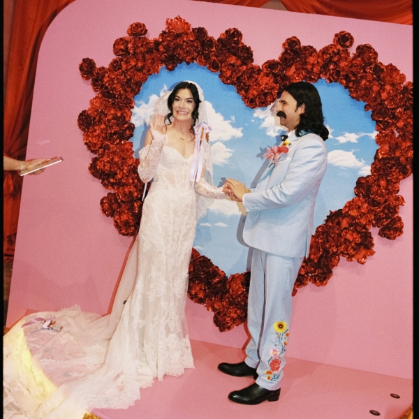 the bride and groom just as they are announced to be married